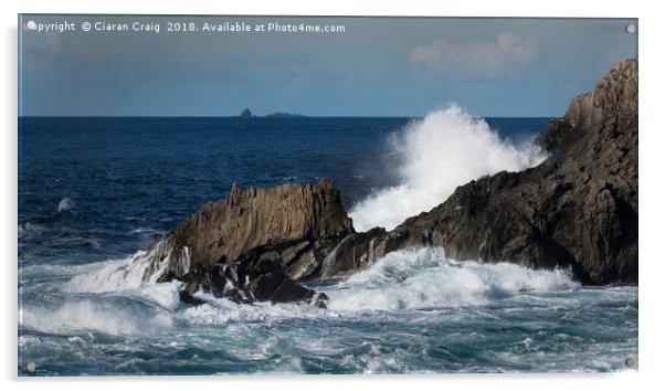 Waves crash against jagged rocks at Malin Head  Acrylic by Ciaran Craig