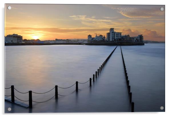 Sunrise at Weston-super-Mare Acrylic by David Neighbour