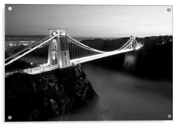 Clifton Suspension Bridge - B&W Acrylic by David Neighbour
