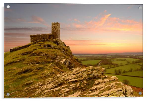 Brentor Church Sunrise Acrylic by David Neighbour