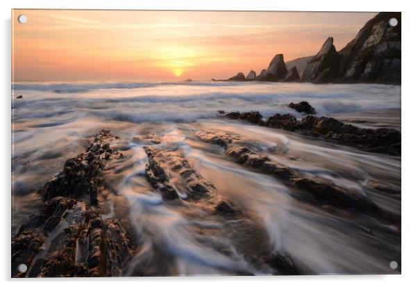 Foaming Surf at Westcombe Beach Acrylic by David Neighbour