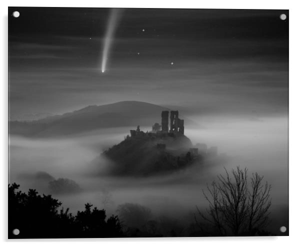Corfe Castle Comet Mono Acrylic by David Neighbour