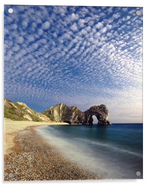 Mackerel Sky at Durdle Door Acrylic by David Neighbour