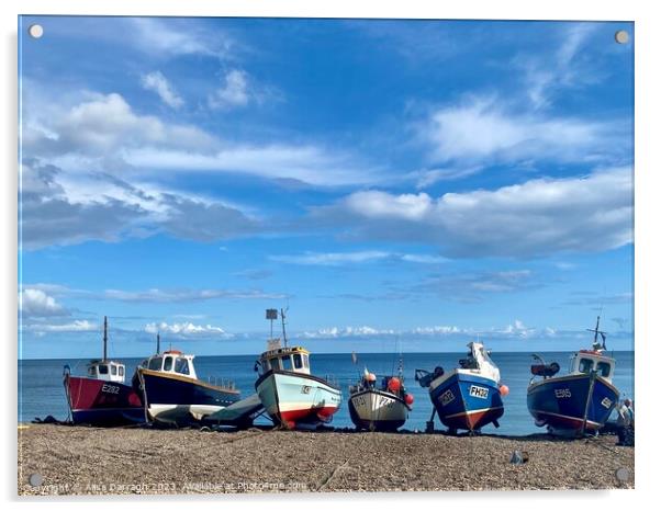 Fishing boats on Beer beach, Devon Acrylic by Ailsa Darragh