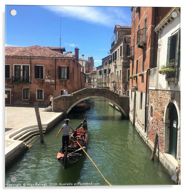 Venice Gondola by Bridge, Italy Acrylic by Ailsa Darragh
