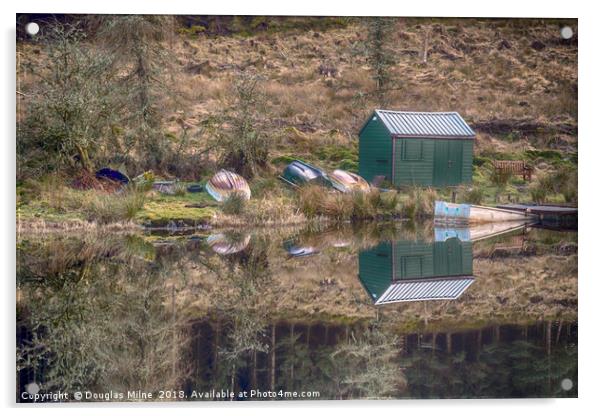 The Boathouse, Allt A' Chip Dhuibh Lochan Acrylic by Douglas Milne