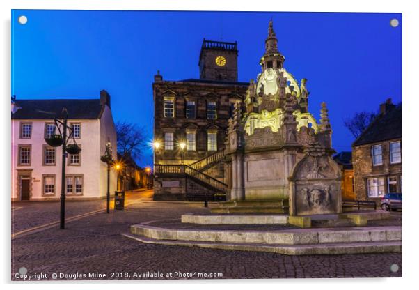 Linlithgow Cross and Town House by Night Acrylic by Douglas Milne