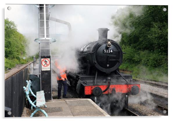 Steam Train taking on water Acrylic by William A Dobson