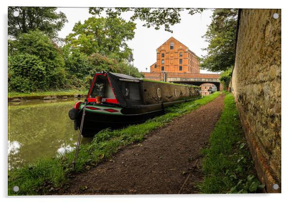 Lone narrowboat moored near the bridge Acrylic by Clive Wells