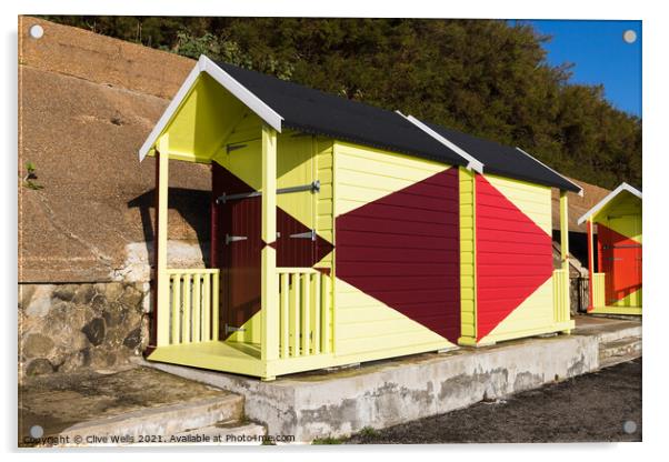 Others Beach huts at Folkestone Acrylic by Clive Wells