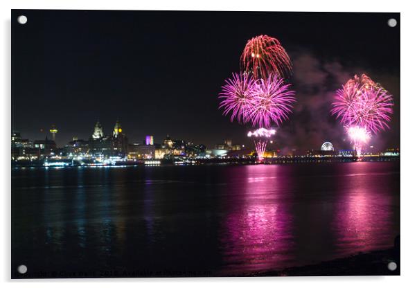 Fireworks over Liverpool waterfront Acrylic by Clive Wells
