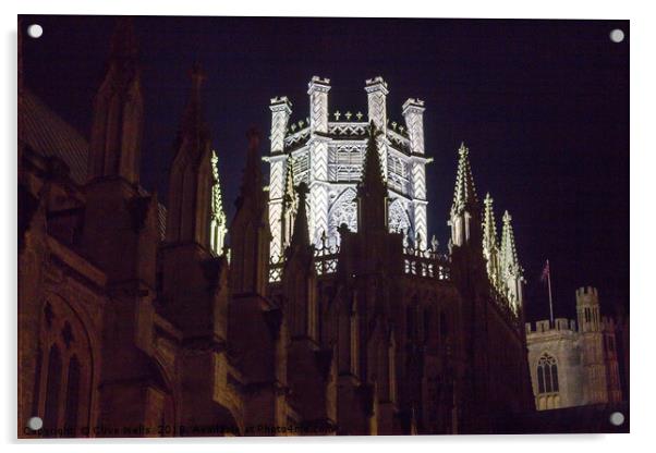 Octagon Tower of Ely Catherdral at night Acrylic by Clive Wells