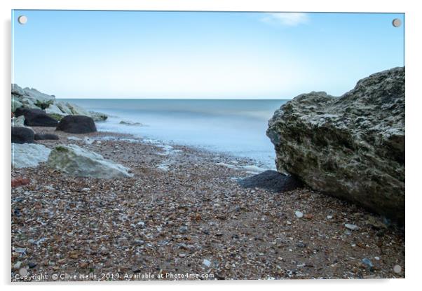 Long Exsposure of sea and rocks at Hunstanton, Nor Acrylic by Clive Wells