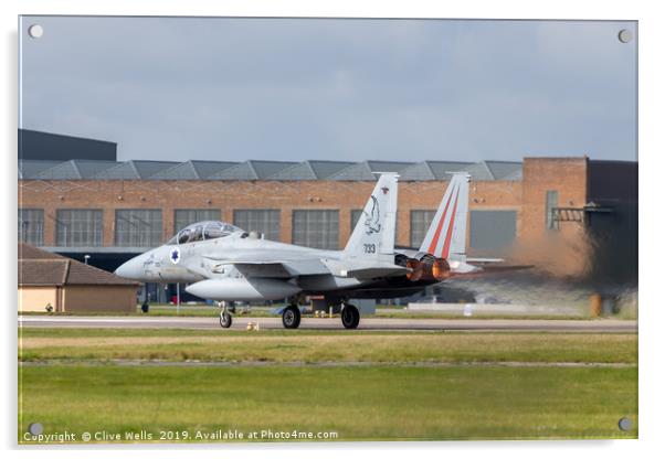 Isreali F-15I on take off at RAF Waddington Acrylic by Clive Wells