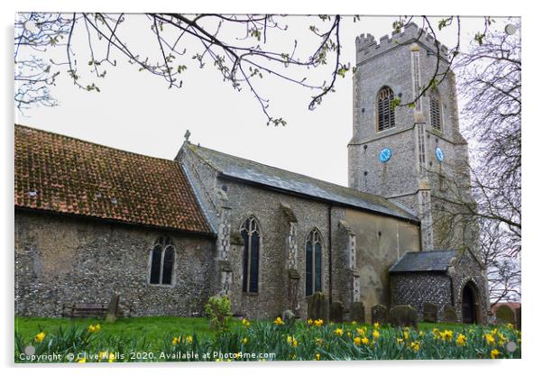 Daffodils in front of St. Faith`s Church, Gaywood Acrylic by Clive Wells