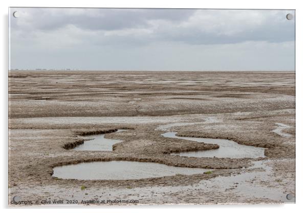 Mud flats seen at Snettisham beach in Norfolk Acrylic by Clive Wells