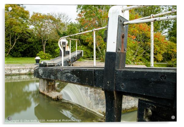 Overflowing lock gates. Acrylic by Clive Wells