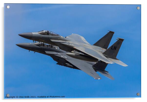 A pair of F-15 Eagles overfly Acrylic by Clive Wells