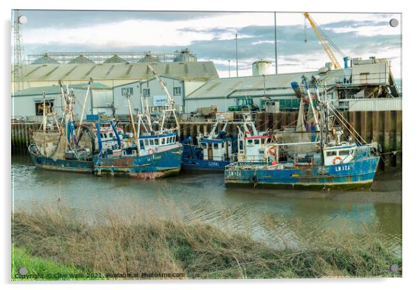 Line up of fishing boats Acrylic by Clive Wells