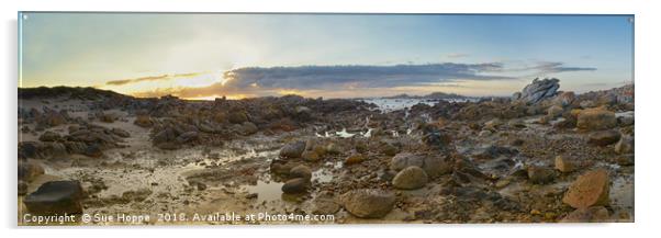sunrise over rocky shoreline Acrylic by Sue Hoppe