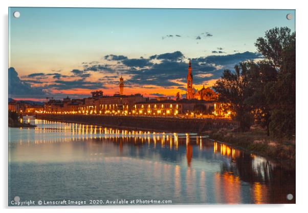 Sunset over the River Arno, Florence, Italy Acrylic by Lenscraft Images