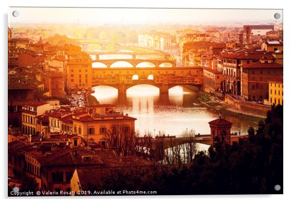 sunset over Ponte Vecchio in Florence Acrylic by Valerio Rosati
