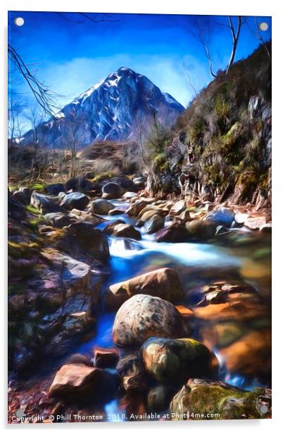 Stob Dearg with a impressionist painting effect. Acrylic by Phill Thornton