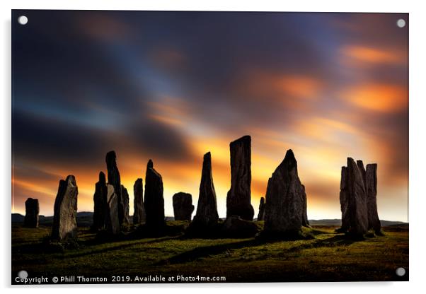 Sunset over the  Callanish Standing Stones Acrylic by Phill Thornton