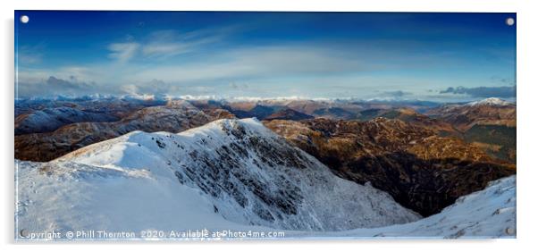 Panoramic view from the summit of Ben Ledi Acrylic by Phill Thornton