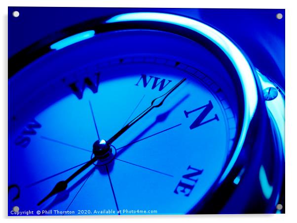 close up of a compass with a blue tone effect Acrylic by Phill Thornton