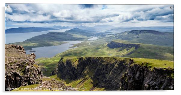 View south from the summit of the Storr, Skye. Acrylic by Phill Thornton