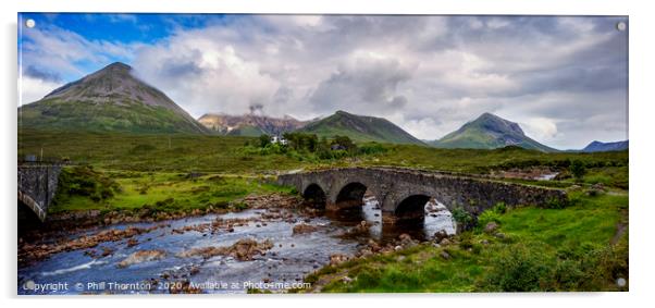 Red Cuillin mountain range and Sligachan bridge Acrylic by Phill Thornton