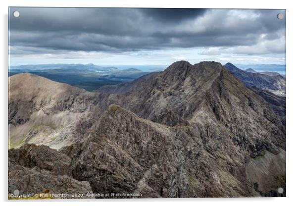 Looking north along the Black Cuillin ridge.  Acrylic by Phill Thornton