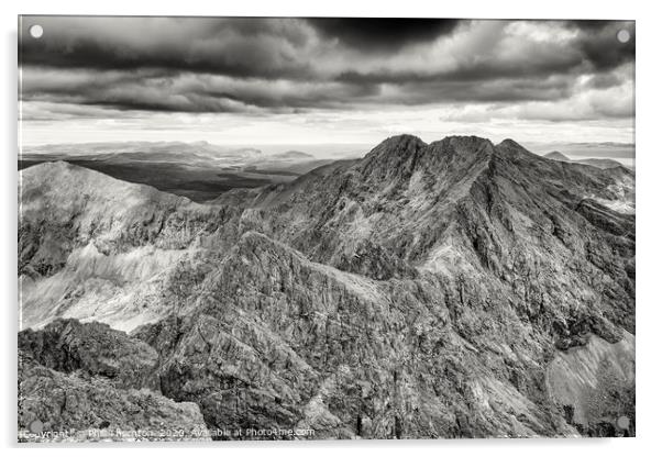 Looking north along the Black Cuillin ridge. Acrylic by Phill Thornton