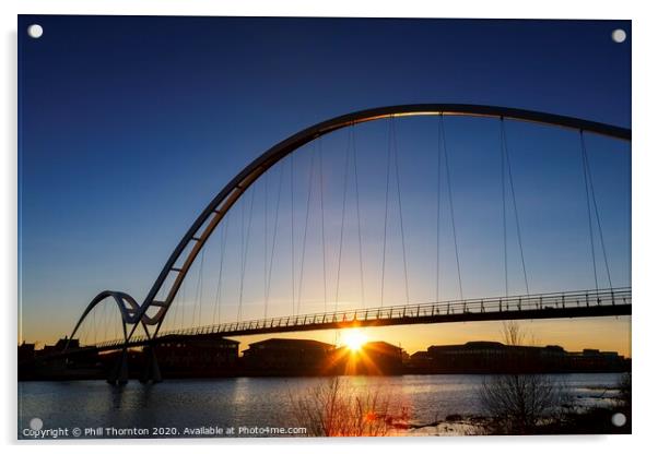 Sunset behind the Infinity Bridge, Stockton-on Tee Acrylic by Phill Thornton