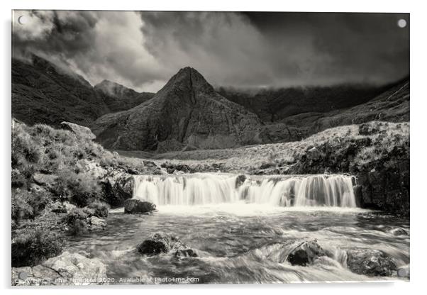 Clam before the storm, Fairy Pools. B&W Acrylic by Phill Thornton