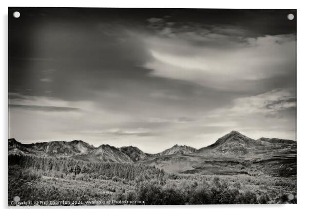 The Goatfell Mountain range, Isle of Arran. B&W Acrylic by Phill Thornton