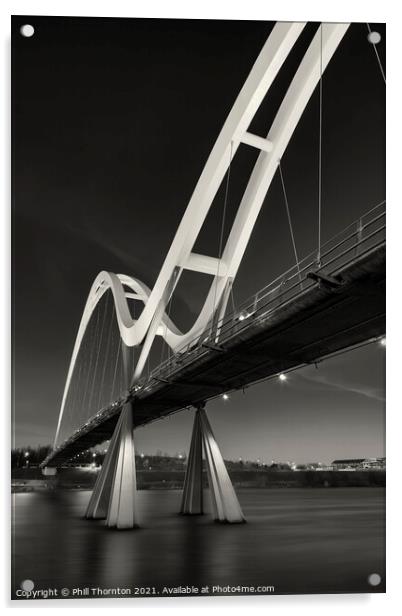 Infinity Bridge, Stockton-on Tees. No. 3 B&W Acrylic by Phill Thornton