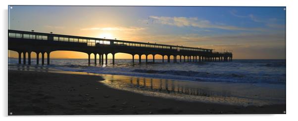 Coastal holiday perfect sunrise over pier with sea Acrylic by Steve Mantell