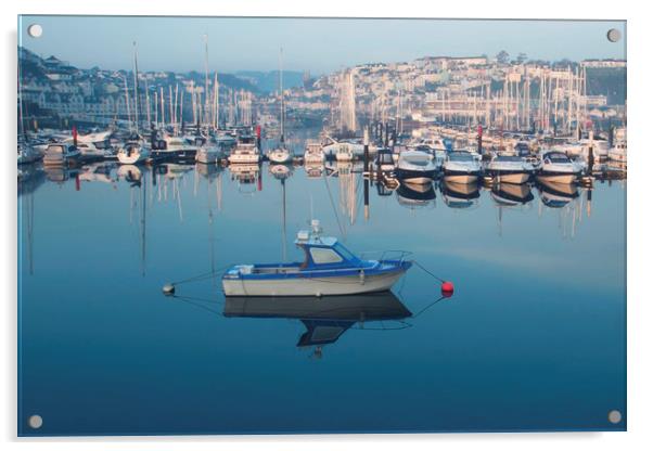 Sunrise over boats moored in Brixham harbour Acrylic by Steve Mantell