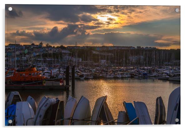 Brixham harbour RNLI lifeboat sunset Acrylic by Steve Mantell