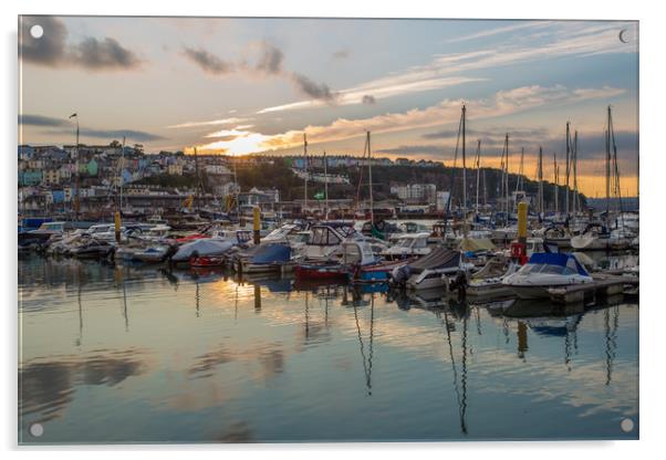 Sunset in Brixham harbour marina Acrylic by Steve Mantell