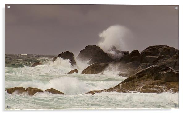 Stormy waves crashing against the rocks Acrylic by Steve Mantell