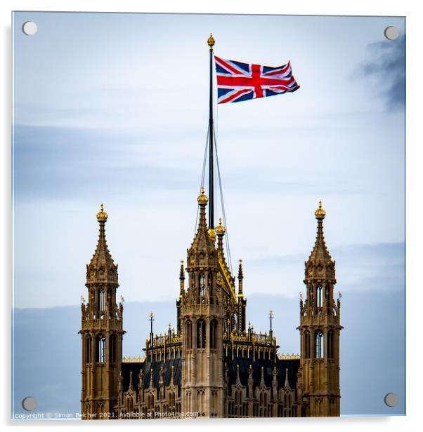 Union Flag over Parliament Acrylic by Simon Belcher