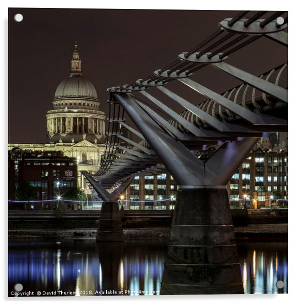 Millennium bridge to St Paul's Cathedral Acrylic by David Thurlow