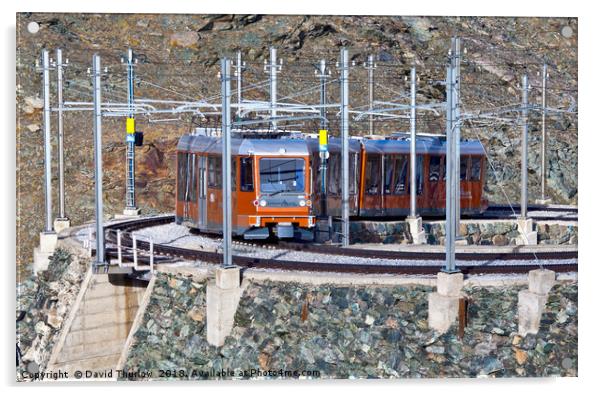 The Gornergratbahn descending towards the Zermatt  Acrylic by David Thurlow