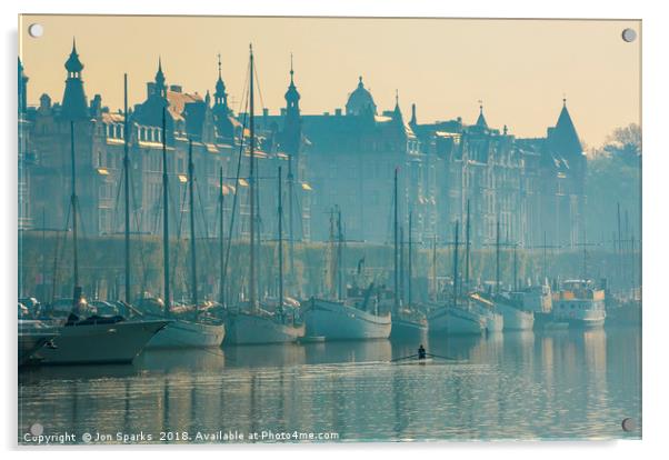 Early morning sculler, Stockholm Acrylic by Jon Sparks