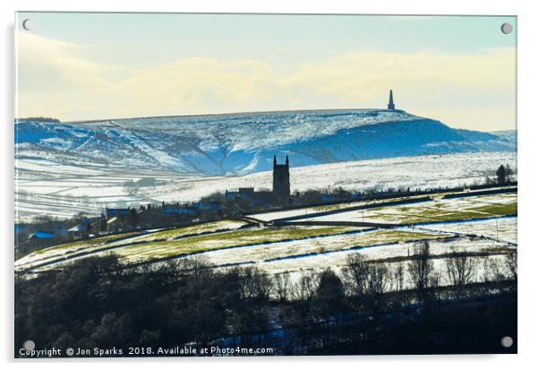 Heptonstall Church and Stoodley Pike Acrylic by Jon Sparks