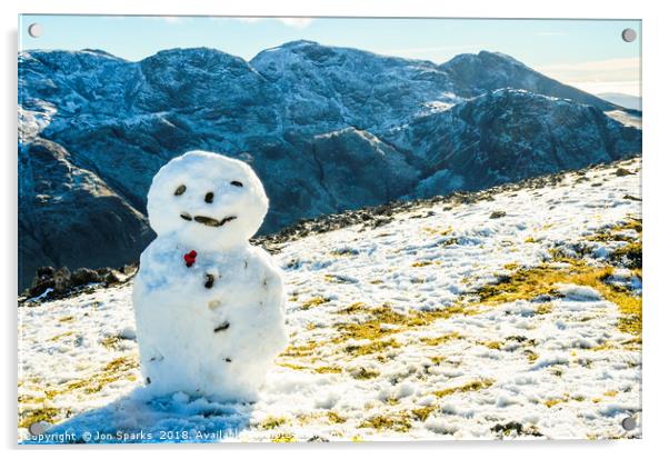 Snowman on Great Gable Acrylic by Jon Sparks