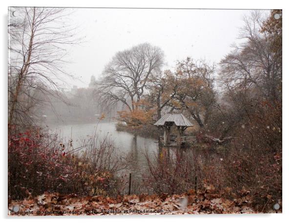 Snowy morning in Central Park Acrylic by Jannette Gregory